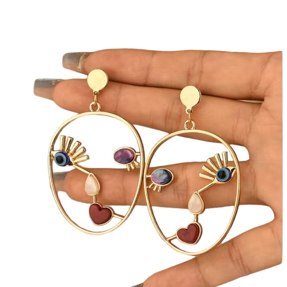 Abstract Gold Cut Metal Face with Colorful Accents - Picture 2 of 7